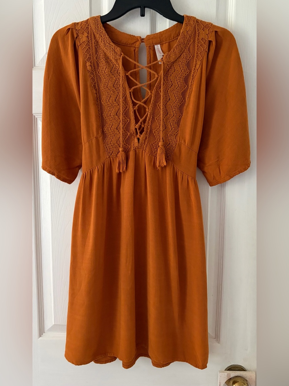 Xhilaration Rust Lace-Up Midi Dress